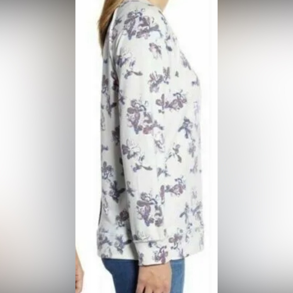 Caslon Women's Ivory Purple B Lena Floral Cozy Print Sweatshirt S - Picture 3 of 6